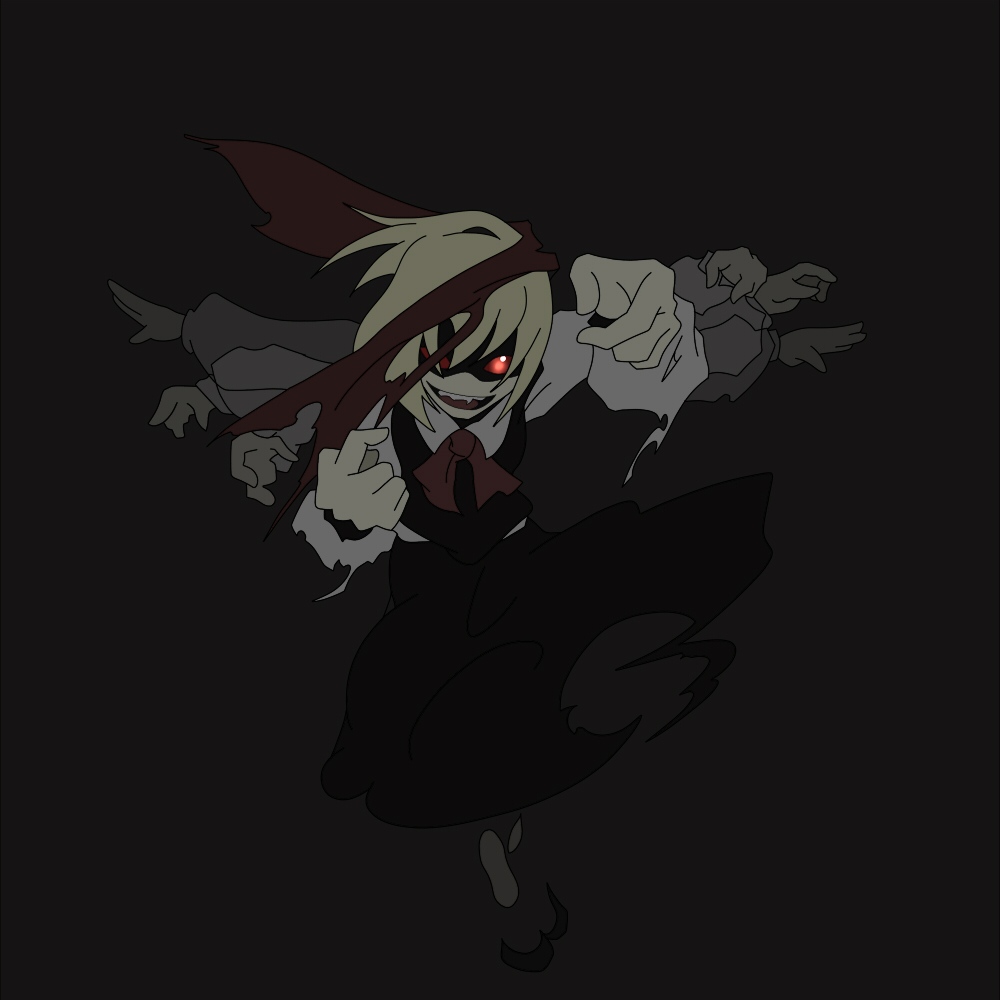 0891keito, ex-rumia, rumia, embodiment of scarlet devil, touhou, bad id, bad pixiv id, 1girl, blonde hair, dark, female focus, glowing, glowing eyes, red eyes, solo