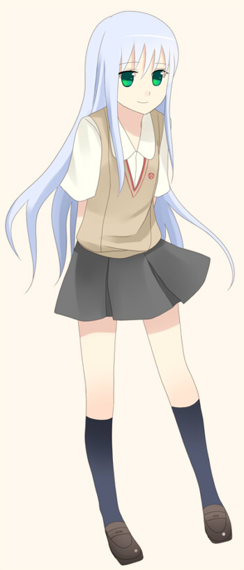 mir (artist), index (toaru majutsu no index), toaru majutsu no index, bad id, bad pixiv id, 00s, blue hair, green eyes, long hair, school uniform, solo