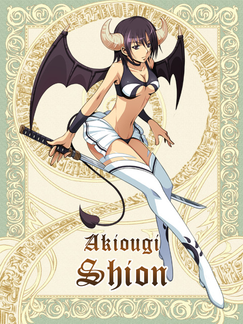 original, 1girl, bat wings, boots, breasts, card, card (medium), cleavage, demon girl, demon tail, female focus, horns, katana, midriff, miniskirt, pactio, pactio card, skirt, solo, sword, tail, thigh boots, thighhighs, underboob, weapon, wings