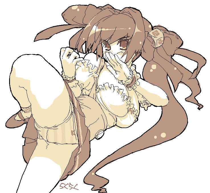 rkrk, bad id, bad pixiv id, 1girl, bad anatomy, bend, female focus, high kick, kicking, maid, monochrome, panties, pantyshot, solo, striped clothes, striped panties, underwear, upskirt