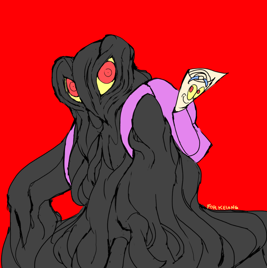 genc, hedorah, map (dora the explorer), dora the explorer, godzilla vs. hedorah, monster, monster focus, red background, red eyes, simple background