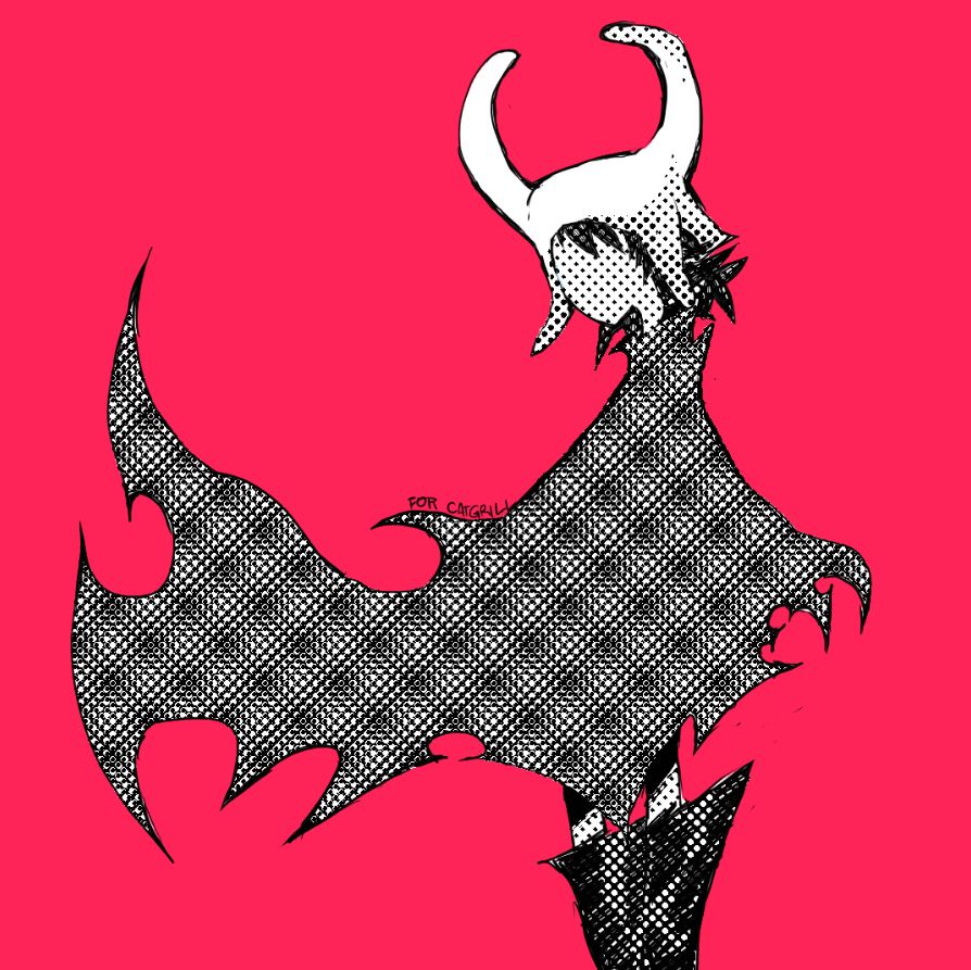 genc, somsnosa, original, commentary, english commentary, 1girl, black hair, cape, cowboy shot, faceless, horns, red background, short hair, simple background, solo, standing, torn cape, torn clothes