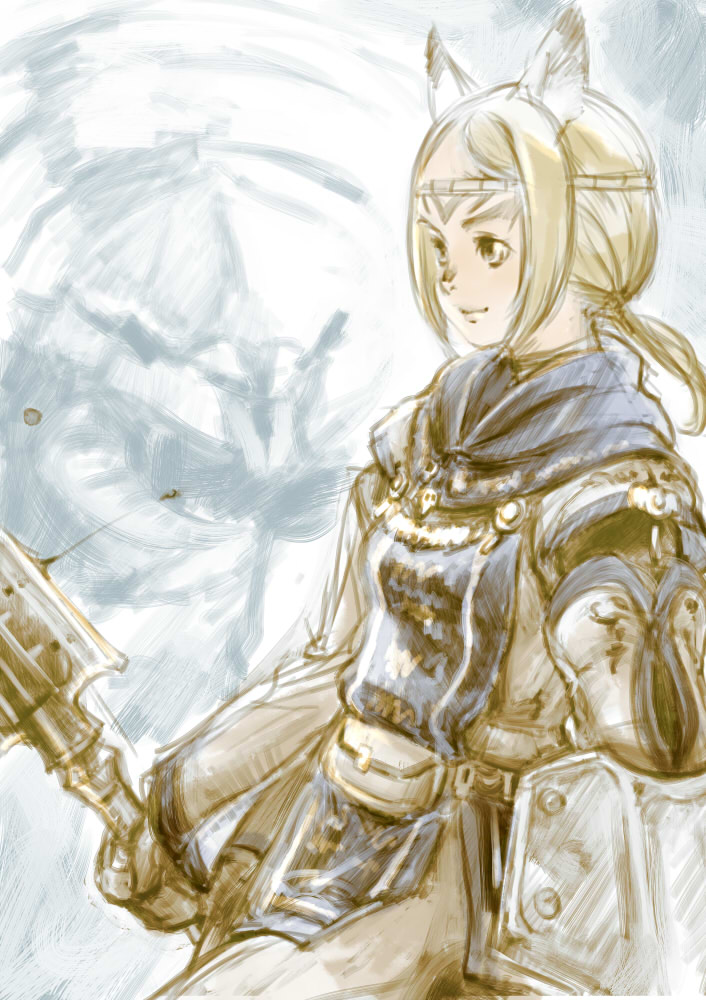 branch (blackrabbits), mithra (ff11), white mage (final fantasy), final fantasy, final fantasy xi, bad id, bad pixiv id, 00s, 1girl, animal ears, blonde hair, circlet, female focus, short hair, solo, surcoat