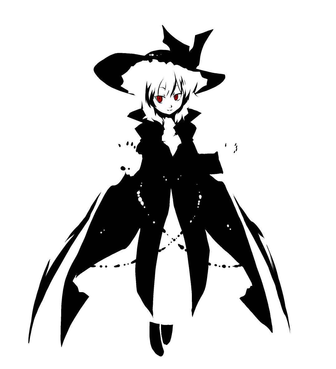 kiriu, remilia scarlet, touhou, bad id, bad pixiv id, 1girl, female focus, greyscale, hat, high contrast, monochrome, red eyes, short hair, solo, spot color, vampire