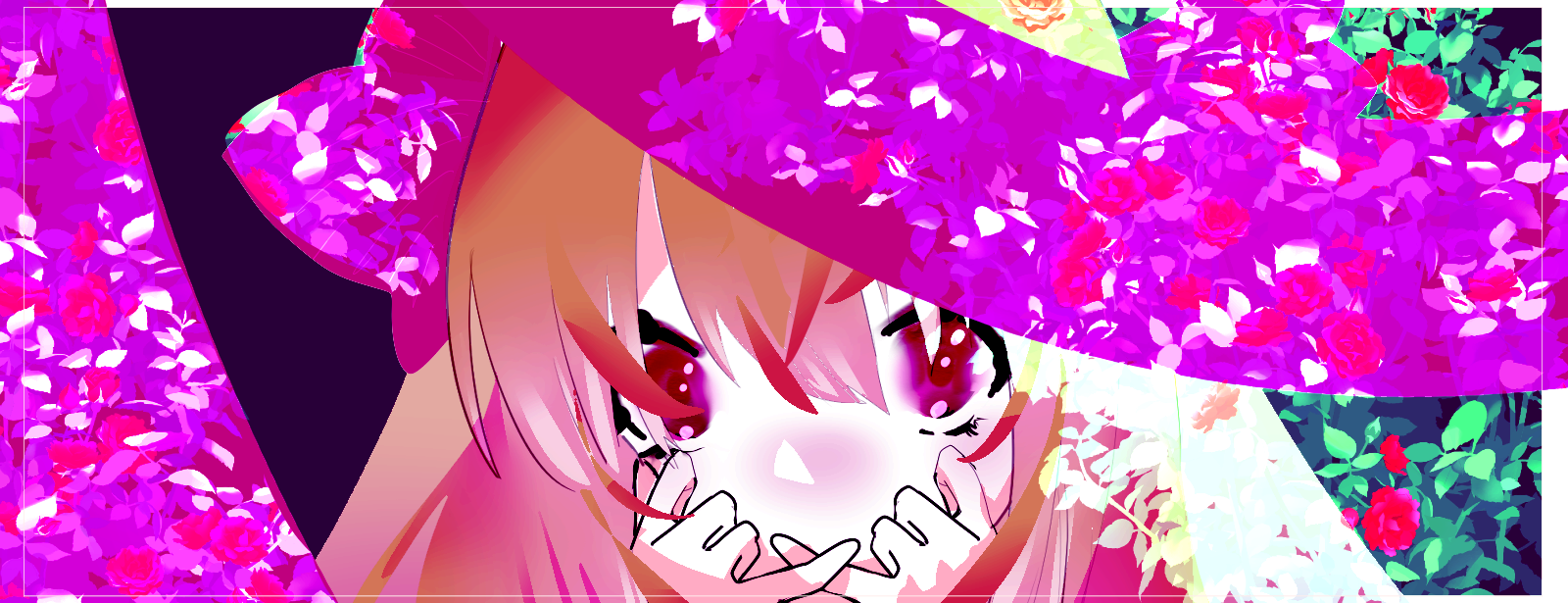 chaos marie (grimms notes), grimms notes, 1girl, blonde hair, close-up, hair between eyes, hair ribbon, hands up, long hair, pink eyes, pink ribbon, ribbon, solo, zzzcat