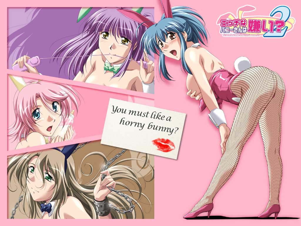 yamane masahiro, hagino makoto (ecchi na bunny-san wa kirai?), himenomiya shiori, kasuga madoka, shinozuka misuzu, ecchi na bunny-san wa kirai?, ecchi na bunny-san wa kirai? 2, zyx, jpeg artifacts, 4girls, animal ears, blush, bottle, breasts, chain, fake animal ears, fishnet pantyhose, fishnets, grabbing another's breast, grabbing own breast, groping, milk bottle, multiple girls, pantyhose, playboy bunny, rabbit ears