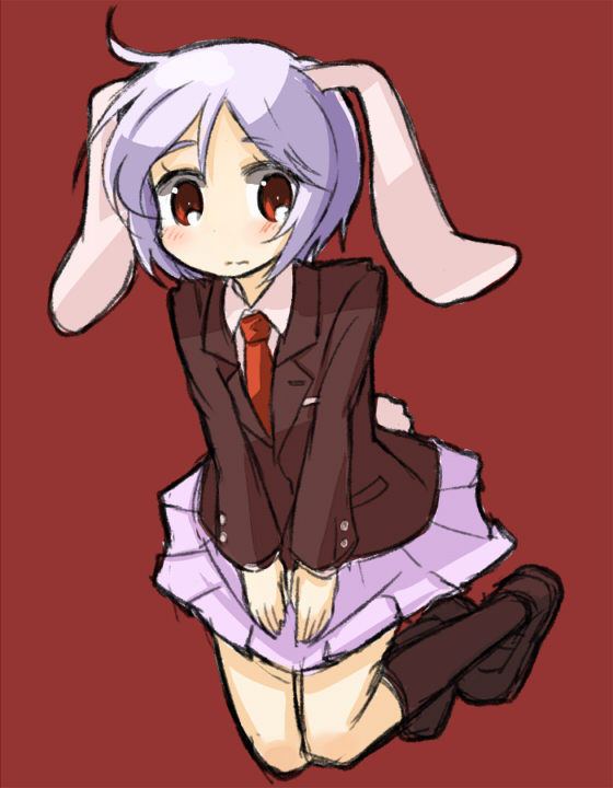 kingin, reisen, touhou, 1girl, animal ears, blush, female focus, full body, kneeling, purple hair, rabbit ears, red eyes, short hair, simple background, sketch, skirt, solo