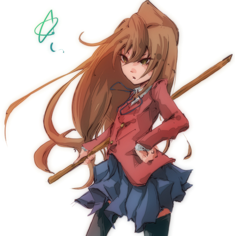 dain, aisaka taiga, toradora!, bad id, bad pixiv id, 00s, brown eyes, brown hair, long hair, school uniform, skirt, solo, thighhighs