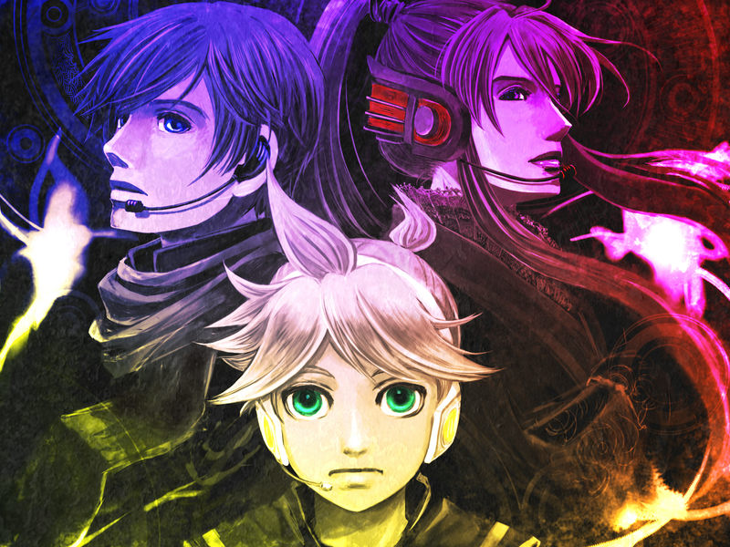 gomoku, kagamine len, kaito (vocaloid), kamui gakupo, vocaloid, making-of available, 3boys, male focus, multiple boys