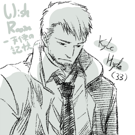 kyle hyde, cing, hotel dusk, lowres, 1boy, male focus, sketch, solo