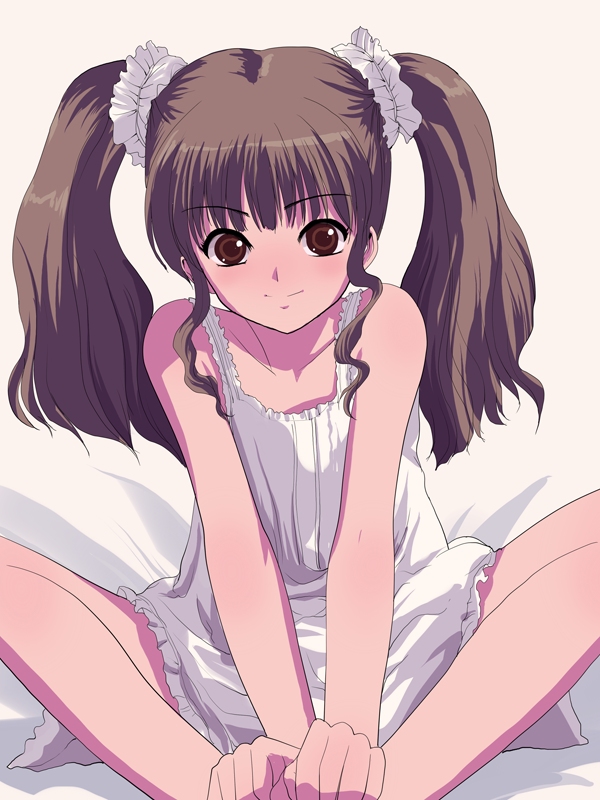 natori (natorism), 1girl, brown eyes, brown hair, chemise, female focus, solo, twintails