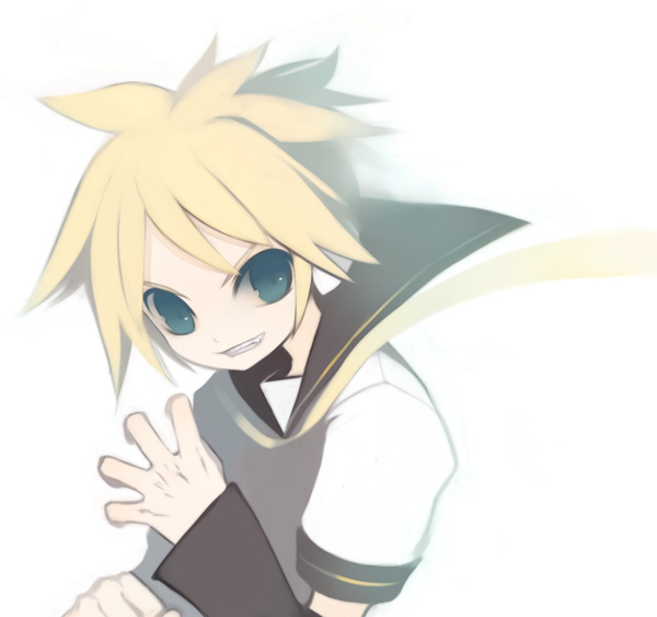 puti devil, kagamine len, vocaloid, 1boy, blonde hair, gradient background, green eyes, male focus, short hair, solo