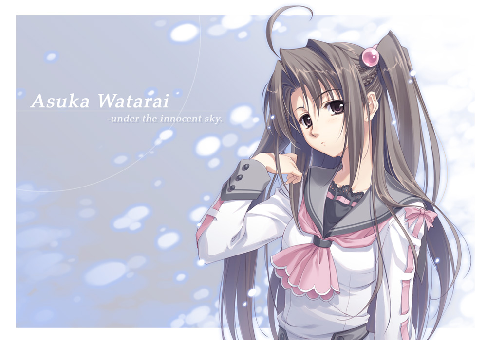 mashimaro, watarai asuka, oretachi ni tsubasa wa nai, brown eyes, brown hair, long hair, school uniform, solo, twintails