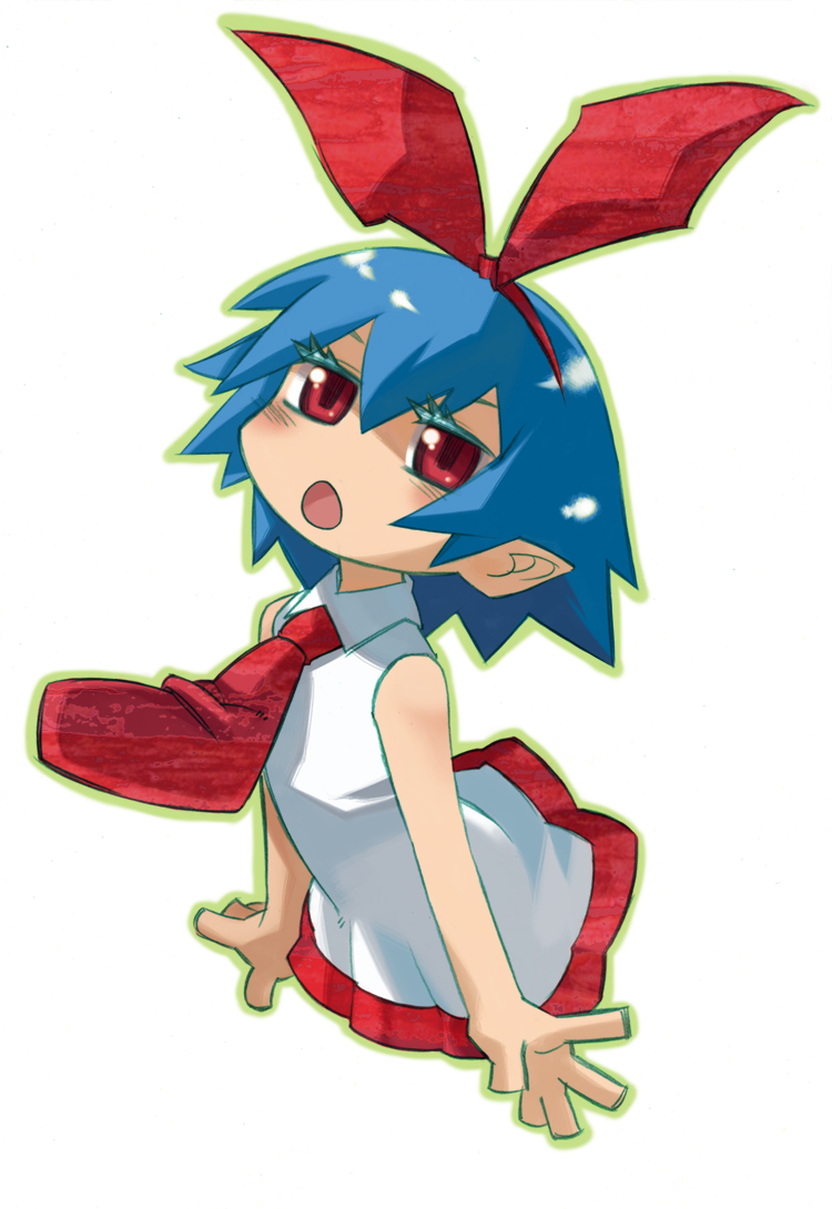 nada haruka, nada haruka uta, pleinair, disgaea, nippon ichi, original, 1girl, blue hair, female focus, red eyes, ribbon, solo
