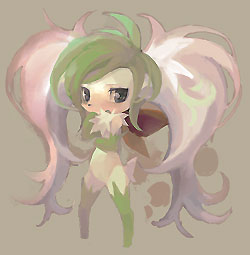 shaymin, shaymin (sky), nintendo, pokemon, lowres, non-web source, 00s, 1girl, female focus, gen 4 pokemon, legendary pokemon, mythical pokemon, personification, pokemon (creature), solo