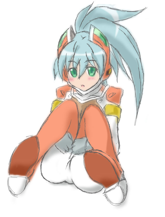 mikepon (ota office), kawai honoka, sora wo kakeru shoujo, bad id, bad pixiv id, 00s, blue hair, bodysuit, green eyes, kawai honoka (swks), ponytail, solo