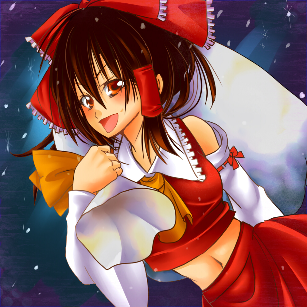 inawa akito, vermillion, hakurei reimu, touhou, bad id, bad pixiv id, 1girl, female focus, japanese clothes, miko, navel, solo