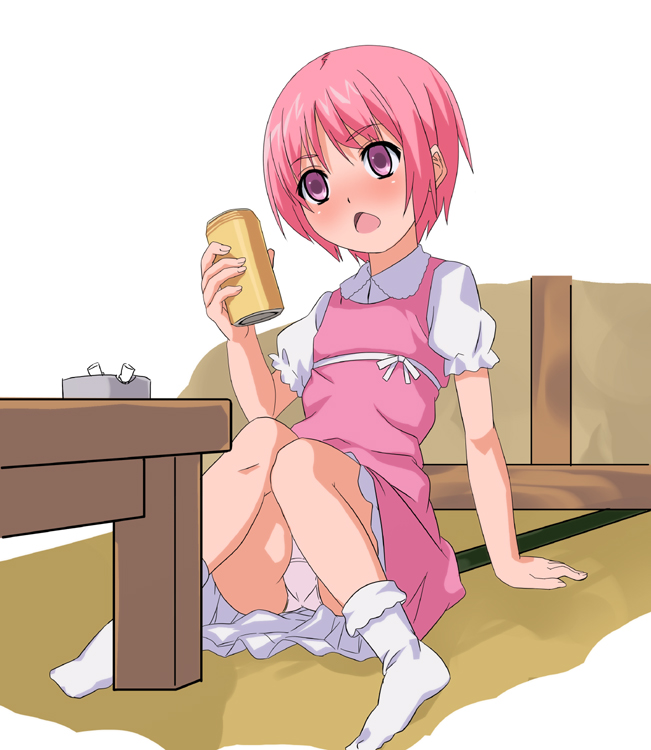 date (senpen), tsukuyomi komoe, toaru majutsu no index, 00s, 1girl, alcohol, beer, drunk, female focus, loli, panties, pantyshot, socks, solo, underage drinking, underwear