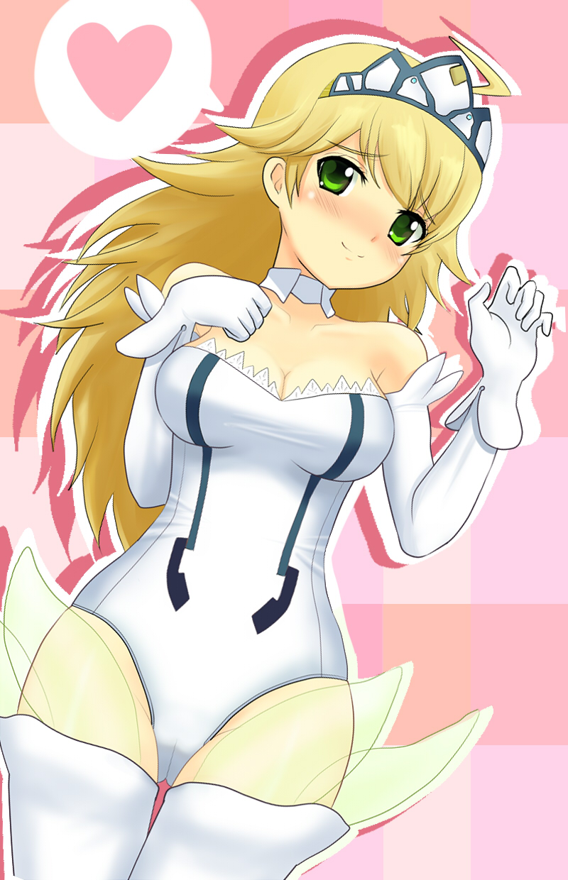 solar kaichuudentou, hoshii miki, idolmaster, idolmaster (classic), idolmaster 1, highres, md5 mismatch, resolution mismatch, source larger, 00s, 1girl, blonde hair, blush, breasts, cleavage, elbow gloves, female focus, gloves, heart, solo, spoken heart, thighhighs, tiara