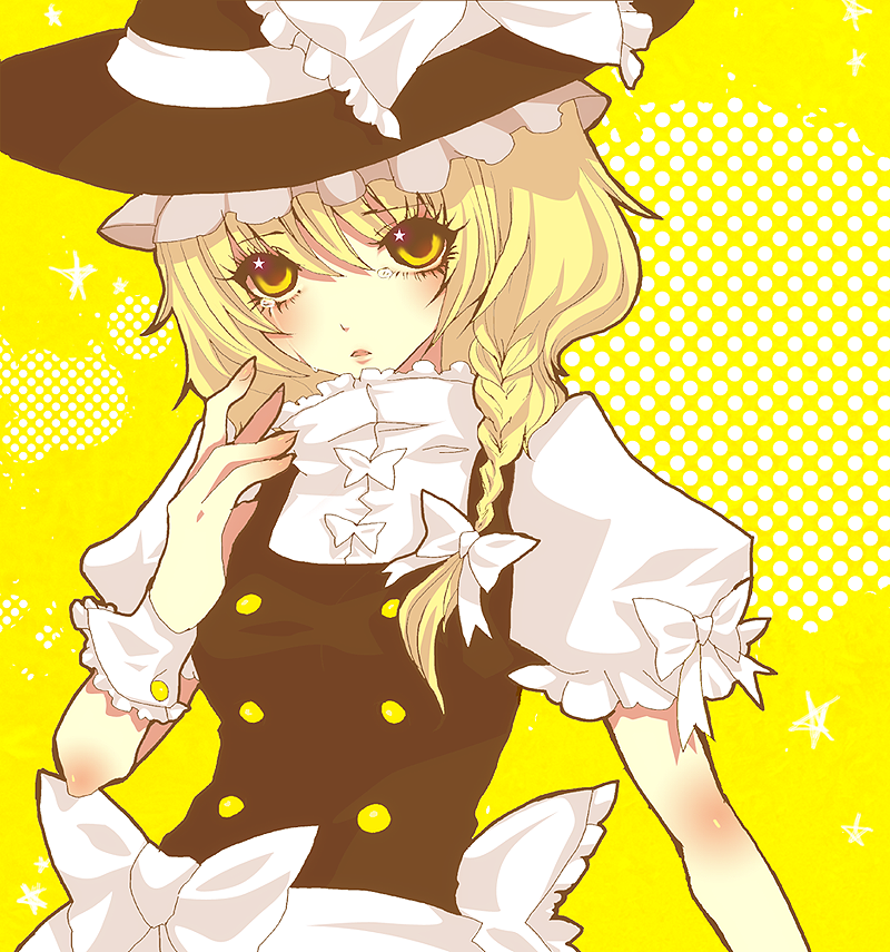 duca, kirisame marisa, touhou, bad id, bad pixiv id, 1girl, blonde hair, braid, female focus, hat, solo, tears, witch, witch hat, yellow eyes