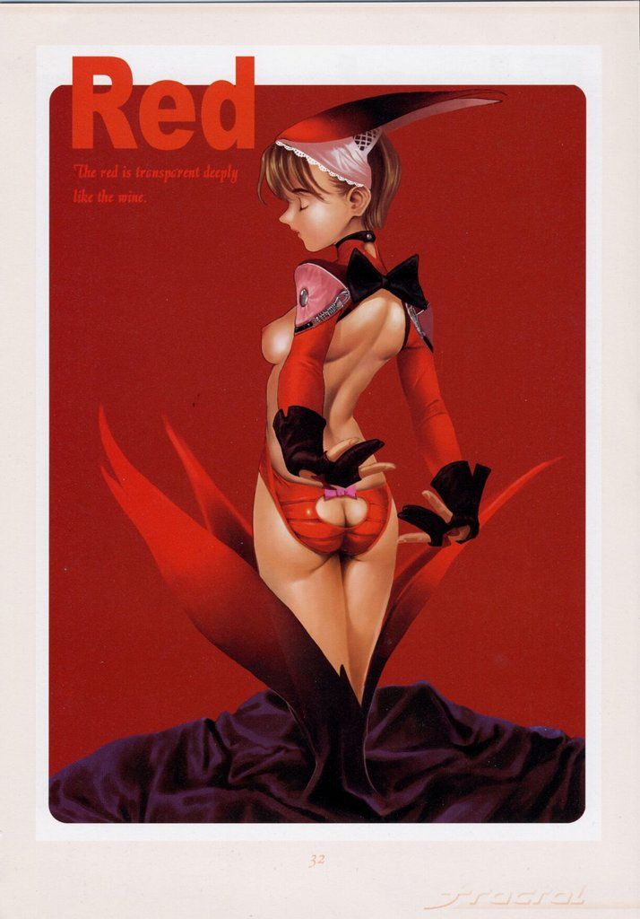 yasumori zen, 1girl, ass, back, boots, bow, bowtie, breasts, brown hair, closed eyes, female focus, gloves, medium breasts, nipples, profile, red theme, short hair, skin tight, solo, topless female