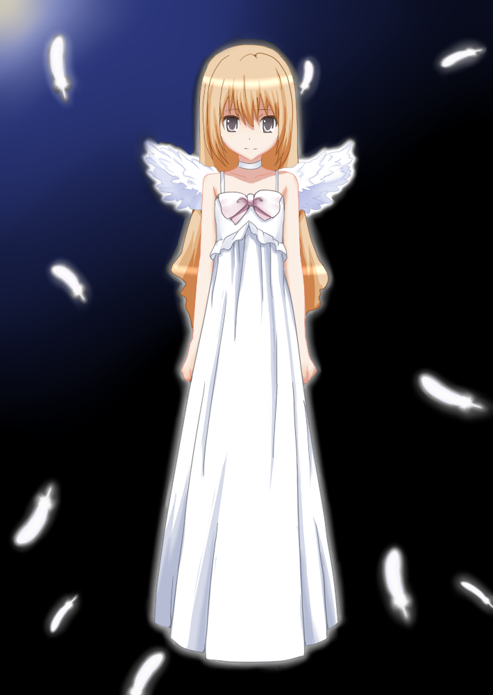 aisaka taiga, toradora!, 00s, brown hair, dress, long hair, solo, wings