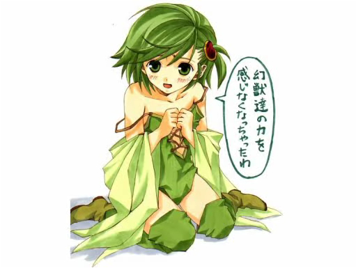 rydia supporter, rydia (adult) (ff4), rydia (ff4), final fantasy, final fantasy iv, translated, 1990s (style), 1girl, age regression, aged down, blush, detached sleeves, female focus, green eyes, green hair, leotard, matching hair/eyes, retro artstyle, solo, text focus, thighhighs
