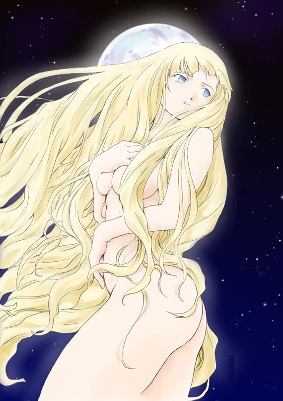 dianna soreil, gundam, turn a gundam, 1girl, breasts, long hair, moon, nude, solo, very long hair