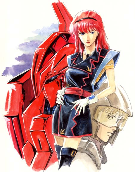 daba myroad, gaw ha leccee, nouvelle d.sserd, juusenki l-gaim, 1980s (style), 1boy, 1girl, helmet, mecha, oldschool, realistic, retro artstyle, robot, thighhighs