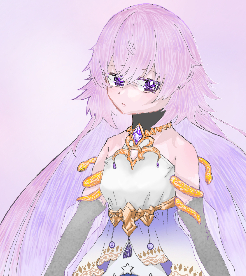 magic mirror (grimms notes), grimms notes, 1girl, bare shoulders, breasts, cleavage cutout, clothing cutout, parted lips, purple eyes, purple hair, solo, upper body, user usva8875