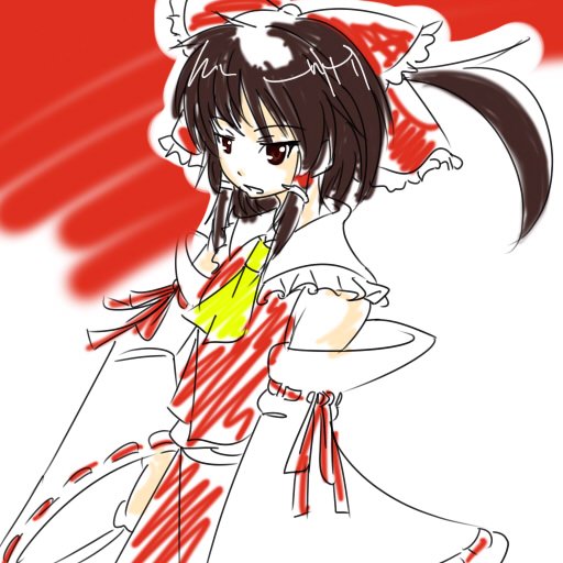 wabi (wbsk), wabi tsubaki, hakurei reimu, touhou, 1girl, brown eyes, brown hair, detached sleeves, female focus, japanese clothes, miko, solo