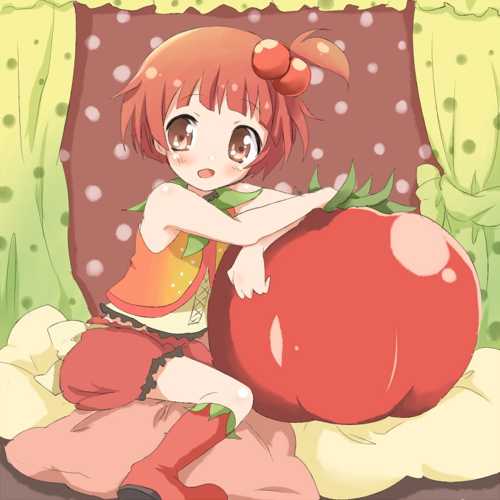 maruki (punchiki), tomato-chan, bad id, bad pixiv id, blush, brown eyes, child, red hair, short hair, solo, tomato
