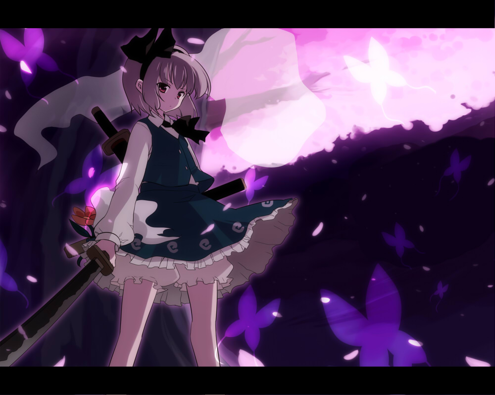 chaba (hortensia), konpaku youmu, konpaku youmu (ghost), touhou, bad id, bad pixiv id, 1girl, cherry blossoms, female focus, hitodama, solo