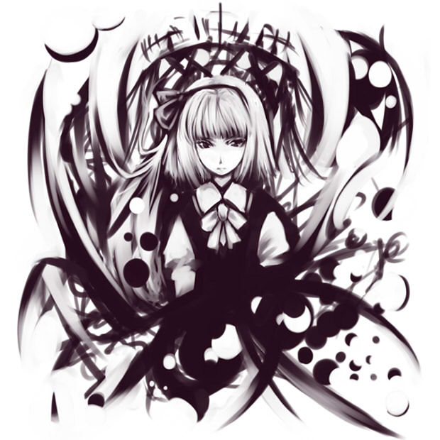 tori (minamopa), konpaku youmu, touhou, 1girl, female focus, monochrome, purple theme, solo