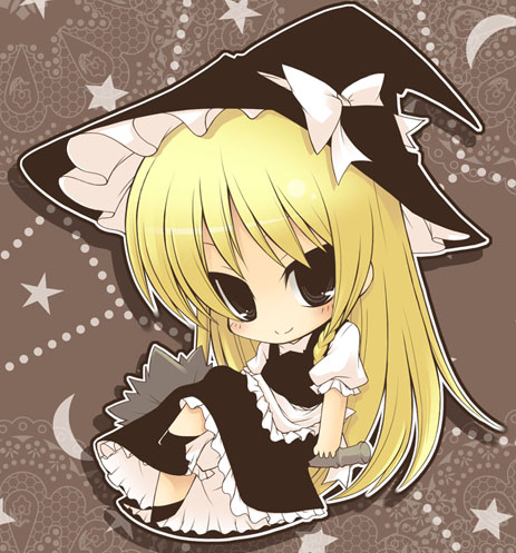 nikubanare, kirisame marisa, touhou, lowres, 1girl, black eyes, blonde hair, chibi, female focus, solo