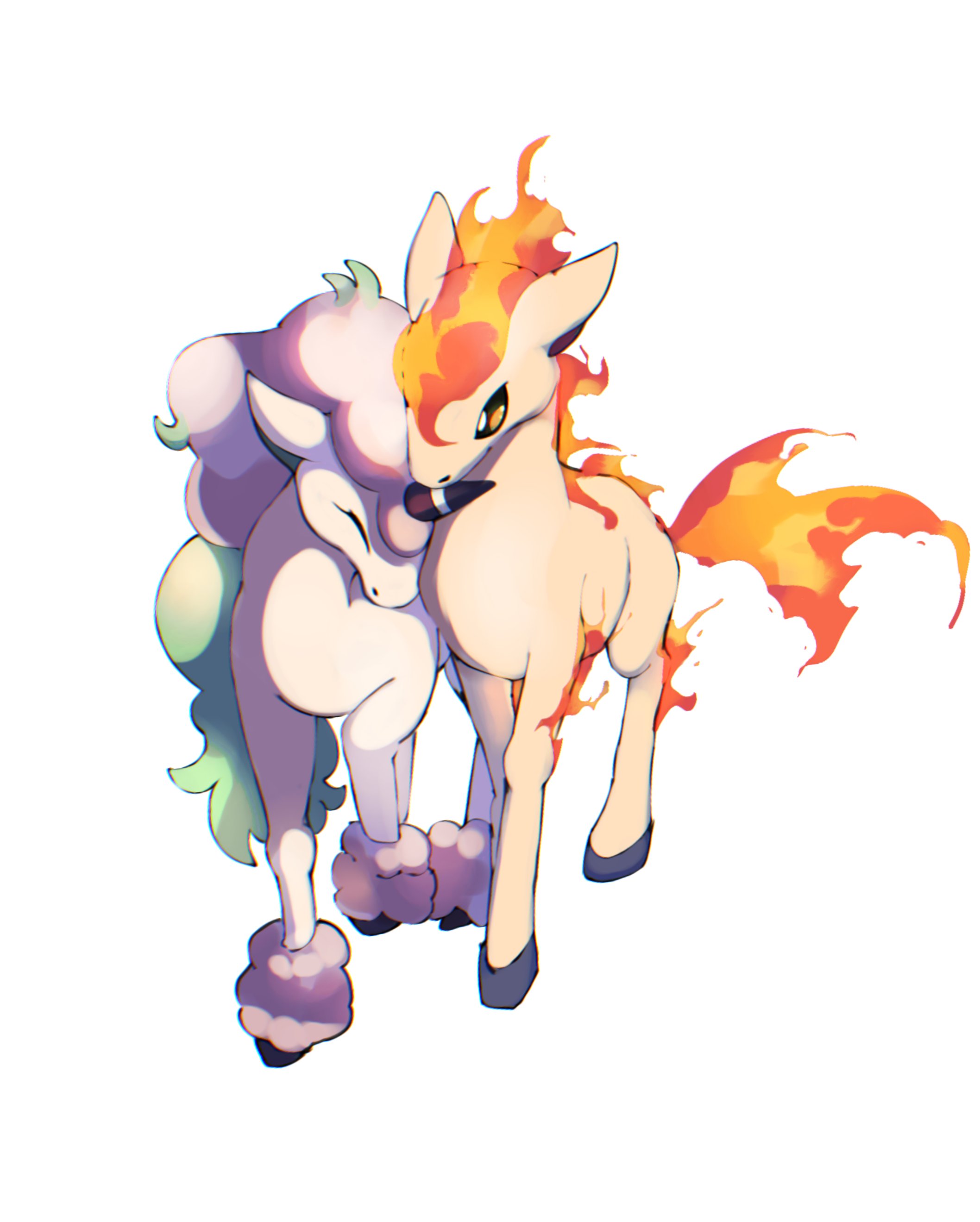 i9mjchzjuar633z, galarian ponyta, ponyta, nintendo, pokemon, absurdres, commentary request, highres, animal focus, brown eyes, closed eyes, galarian form, gen 1 pokemon, gen 8 pokemon, horse, no humans, pokemon (creature), pokemon focus, simple background, unicorn, white background