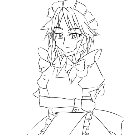wabi (wbsk), wabi tsubaki, izayoi sakuya, touhou, 1girl, braid, female focus, greyscale, maid, monochrome, ribbon, solo, twin braids