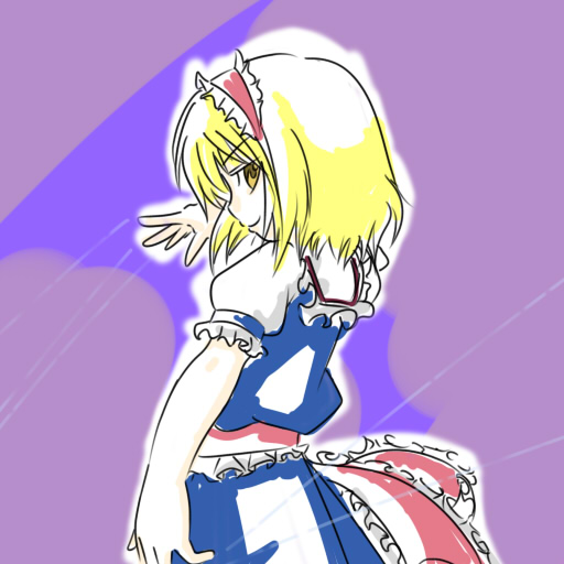 wabi (wbsk), wabi tsubaki, alice margatroid, touhou, 1girl, blonde hair, female focus, hairband, short hair, solo, string