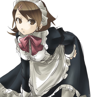 takeba yukari, atlus, persona, persona 3, lowres, apron, brown eyes, brown hair, dress, maid, maid apron, ribbon, short hair, sketch
