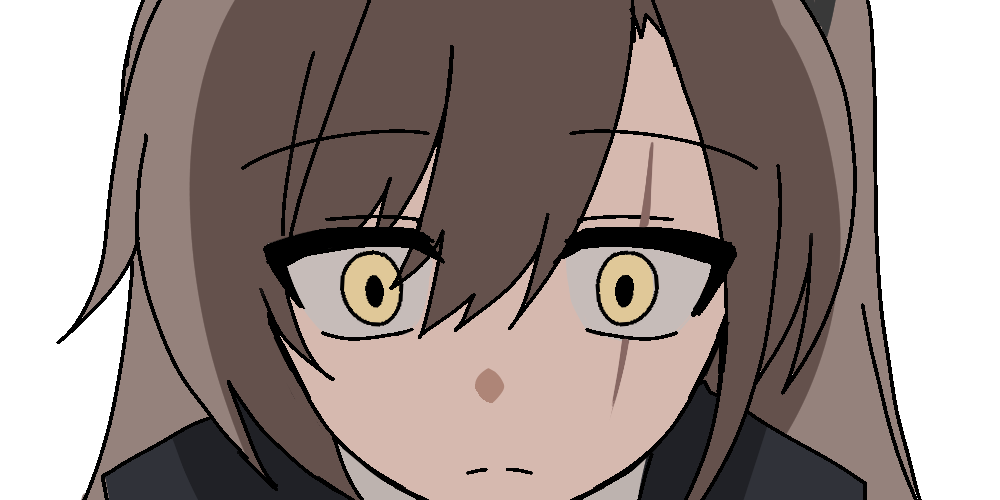 lix (iroiro3843), leva (girls' frontline 2), ump45 (girls' frontline), girls' frontline, girls' frontline 2: exilium, korean commentary, 1girl, black jacket, brown hair, collared shirt, hair between eyes, jacket, scar, scar across eye, scar on face, shaded face, shirt, simple background, staring, white background, white shirt, wide-eyed