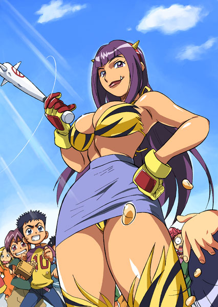 cirima, volvox, harukaze doremi, kotake tetsuya, manda junji, seki-sensei, tamaki reika, ojamajo doremi, oni horns, 3girls, :o, age difference, animal print, armpits, basket, belt, bikini, bikini under clothes, blonde hair, blue eyes, blue hair, blunt bangs, breasts, cleavage, cloud, club, club (weapon), day, double bun, dress, fake horns, fang, fang out, food, from below, fur trim, gloves, hair bun, hand on own head, hand on own hip, hip focus, holding, horns, large breasts, light rays, lips, lipstick, long hair, makeup, mature female, miniskirt, multiple boys, multiple girls, narrow waist, oni, outdoors, panties, pants, pantyshot, pencil skirt, pink hair, print bikini, purple eyes, purple hair, raglan sleeves, setsubun, shirt, shorts, skirt, sky, solo focus, spiked club, spiked hair, standing, sunbeam, sunlight, surprised, swimsuit, swimsuit under clothes, thick thighs, thighhighs, thighs, tiger print, turtleneck, underwear, upskirt, very long hair, watch, weapon, wide-eyed, wide hips, wristwatch, zettai ryouiki