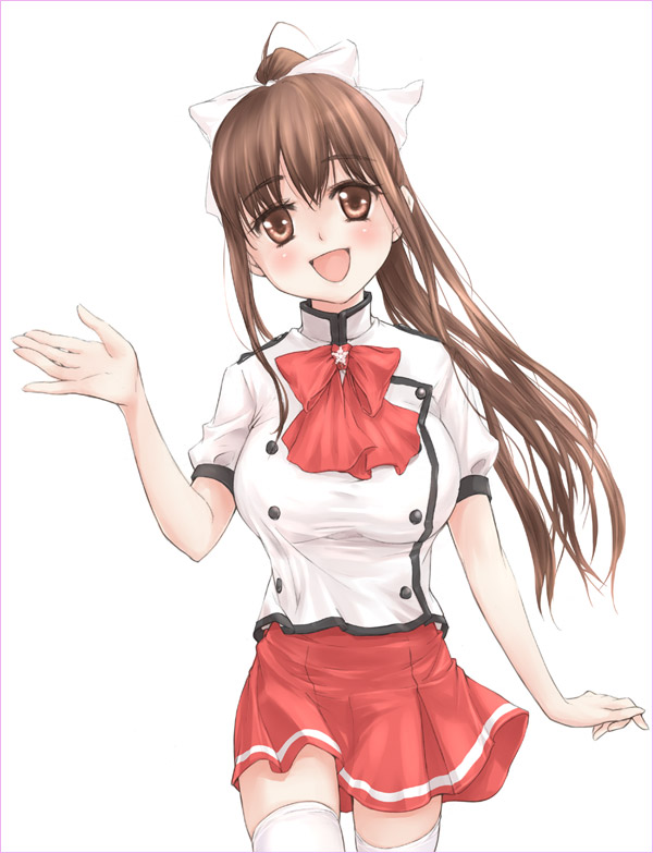 kanda aya, original, brown eyes, brown hair, long hair, school uniform, serafuku, solo, thighhighs, zettai ryouiki