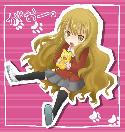 30re, aisaka taiga, palmtop tiger, toradora!, bad id, bad pixiv id, 00s, 1girl, female focus, sitting, solo, thighhighs, tiger