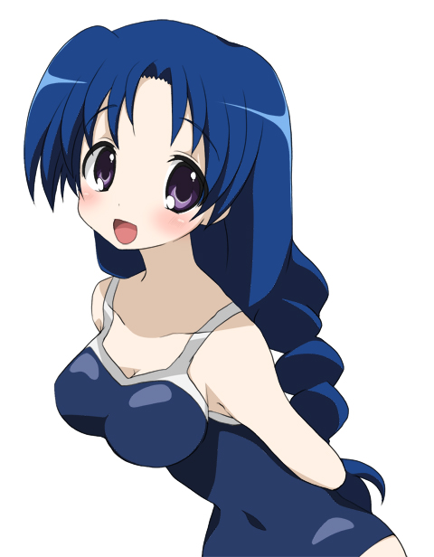 meiro (yuu), kawashima ami, toradora!, 00s, 1girl, blue hair, competition school swimsuit, female focus, one-piece swimsuit, purple eyes, school swimsuit, solo, swimsuit
