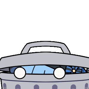 chunye haruya, tachibana sherry, mahou shoujo no majo saiban, animated, animated gif, artist collaboration, lowres, 1girl, black capelet, black hat, blue hair, blush stickers, braid, braided hair rings, capelet, chibi, chibi only, closed mouth, hair rings, hat, in container, in trash can, looking at viewer, nekoyashiki riri, no nose, peeking out, short hair, simple background, solo, transparent background, trash can, upper body, yellow eyes