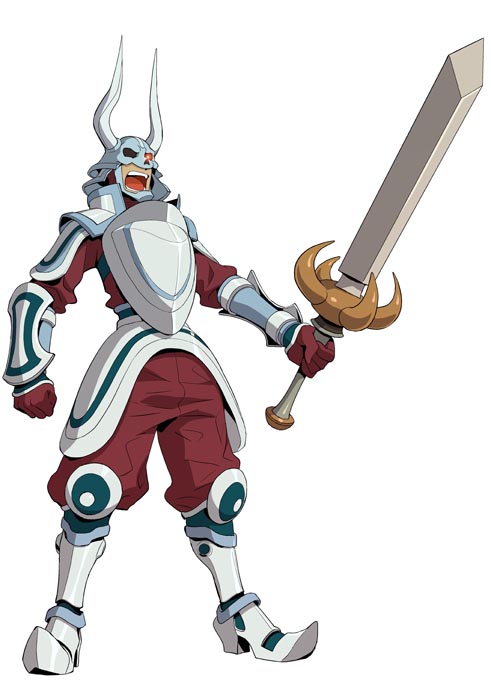 silver knight, silver knight (.hack//), .hack//, .hack//link, bandai, cyber connect 2, official art, 1boy, armor, glowing, glowing eyes, helmet, horns, knight, male focus, red eyes, solo, sword, weapon