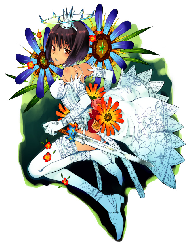 2no, ninomoto, original, 1girl, elbow gloves, female focus, gloves, solo, sword, thighhighs, weapon