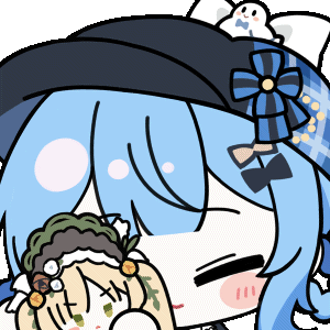 chunye haruya, tachibana sherry, tono hanna, mahou shoujo no majo saiban, animated, animated gif, artist collaboration, lowres, 1girl, black hat, blue hair, blush stickers, braid, braided hair rings, character doll, chibi, chibi only, closed eyes, closed mouth, doll, hair rings, hat, heart, holding, holding doll, nekoyashiki riri, no nose, short hair, simple background, smile, solo, transparent background, upper body