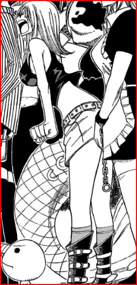 mashima hiro, aquarius (fairy tail), cancer (fairy tail), lucy heartfilia, plue, taurus (fairy tail), virgo (fairy tail), fairy tail, 00s, 2boys, 3girls, border, greyscale, monochrome, multiple boys, multiple girls, red border, scanlation, solo focus