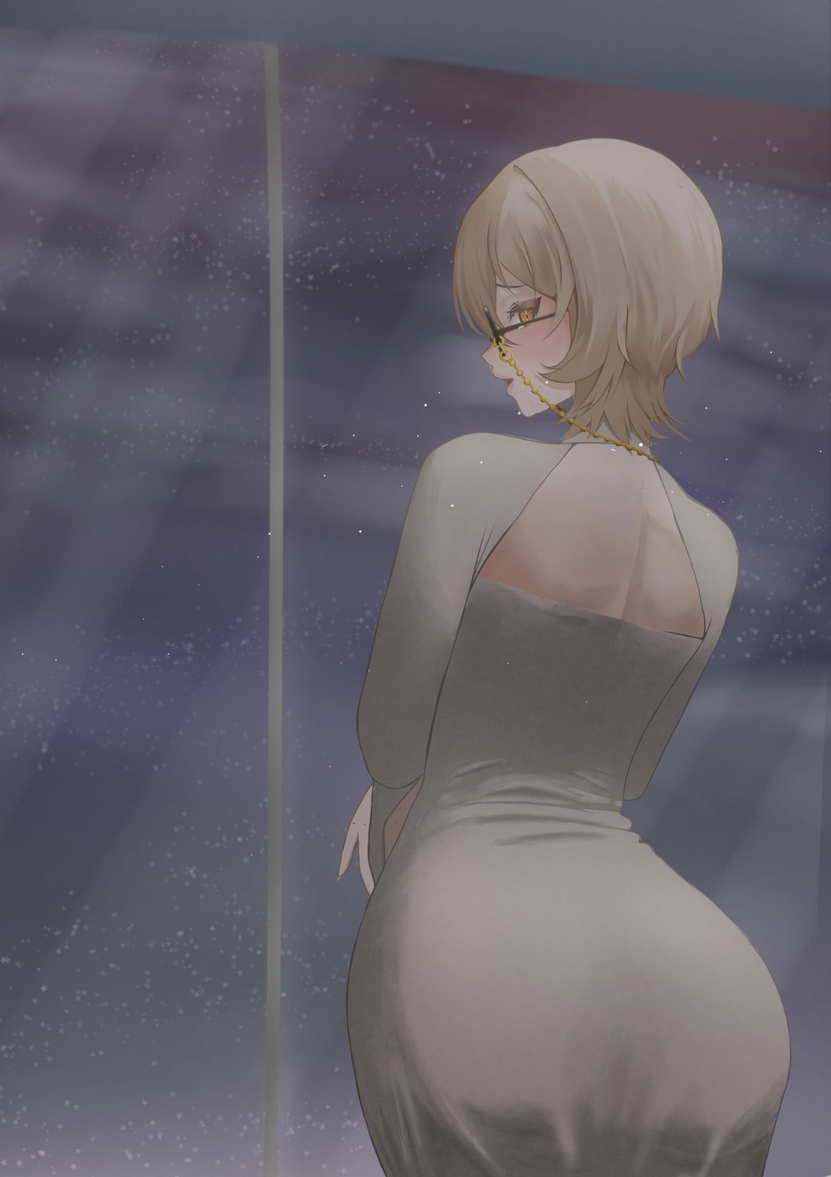 highres, non-web source, tagme, 1girl, from behind, solo